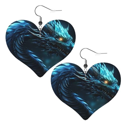 Cyanfarbene Drachenleder-Ohrringe für Damen, Herz-Ohrringe, leicht, baumelnde Ohrringe, Schmuckgeschenke Cyanfarbene Drachenleder-Ohrringe für Damen, Herz-Ohrringe, leicht, baumelnde Ohrringe, Schmuckgeschenke von FZQVSLCM