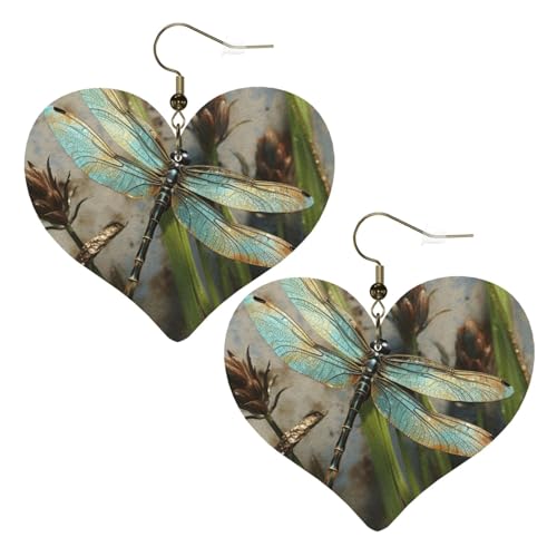 Dancing Libellen-Leder-Ohrringe für Damen, Herz-Ohrringe, leicht, baumelnde Ohrringe, Schmuckgeschenke von FZQVSLCM