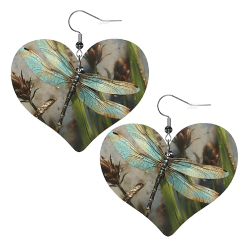 Dancing Libellen-Leder-Ohrringe für Damen, Herz-Ohrringe, leicht, baumelnde Ohrringe, Schmuckgeschenke Dancing Libellen-Leder-Ohrringe für Damen, Herz-Ohrringe, leicht, baumelnde Ohrringe, Schmuckgeschenke von FZQVSLCM