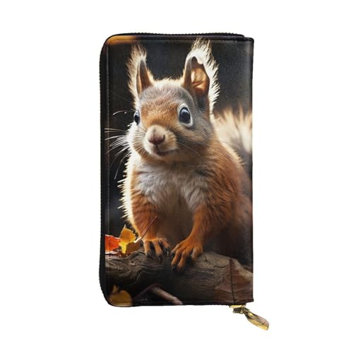 Eichhörnchen im Wald Leder Geldbörse für Frauen Lange Münzbörse Ultra Slim Kreditkarten Halter Bifold Clutch von FZQVSLCM
