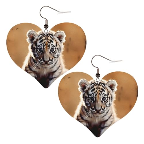 Ein Tigerjunges Leder-Ohrringe für Frauen, Herz-Ohrringe, leicht, baumelnde Ohrringe, Schmuck-Geschenke, One Size, Kein Edelstein von FZQVSLCM