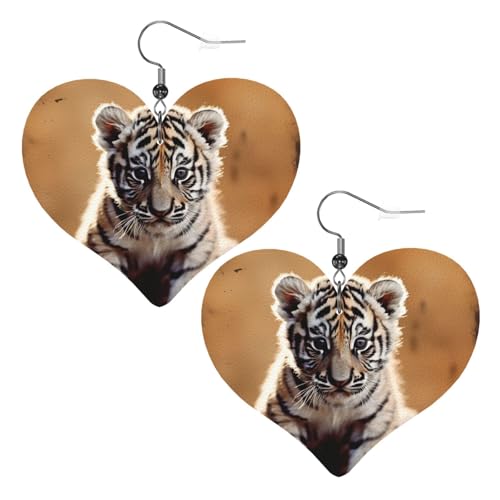 Ein Tigerjunges Leder-Ohrringe für Frauen, Herz-Ohrringe, leicht, baumelnde Ohrringe, Schmuck-Geschenke von FZQVSLCM
