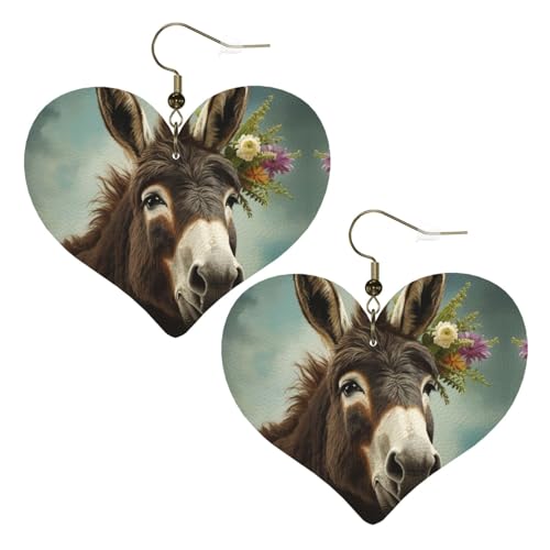 Eseltiere, Leder-Ohrringe für Damen, Herz-Ohrringe, leicht, baumelnde Ohrringe, Schmuck-Geschenke von FZQVSLCM