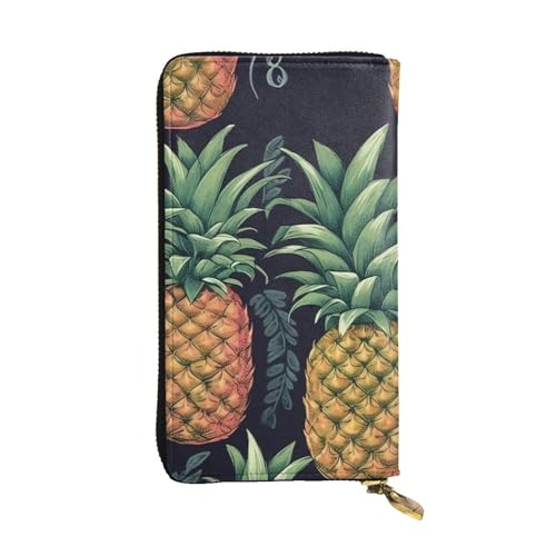 FZQVSLCM Ananas-Ledergeldbörse für Damen, lange Münzbörse, ultradünn, Kreditkartenhalter, Bifold Clutch von FZQVSLCM