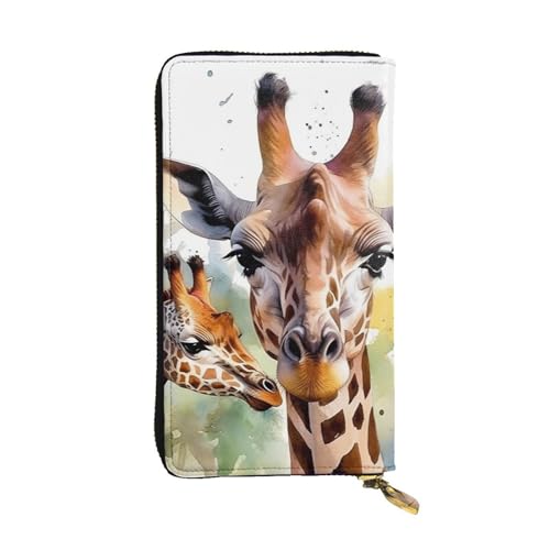 FZQVSLCM Aquarell-Geldbörse mit Hirsch-Giraffen-Motiv, Leder, lange Münzbörse, ultradünn, Kreditkartenhalter, doppelt gefaltete Clutch von FZQVSLCM