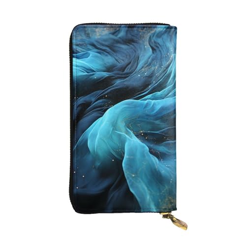 FZQVSLCM Blaue Geldbörse aus Leder für Damen, lange Münzgeldbörse, ultradünn, Kreditkartenhalter, Bifold Clutch von FZQVSLCM
