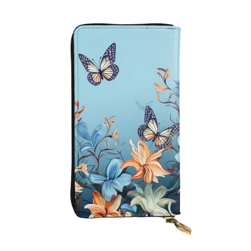 FZQVSLCM Blaue Geldbörse mit Schmetterlings-Blumenmuster für Damen, lange Münzgeldbörse, ultradünn, Kreditkartenhalter, doppelt gefaltete Clutch FZQVSLCM Blaue Geldbörse mit Schmetterlings-Blumenmuster für Damen, lange Münzgeldbörse, ultradünn, Kreditkartenhalter, doppelt gefaltete Clutch von FZQVSLCM