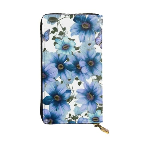 FZQVSLCM Blooming Blue Daisy Ledergeldbörse für Damen, lange Münzbörse, ultradünn, Kreditkartenhalter, doppelt gefaltete Clutch von FZQVSLCM