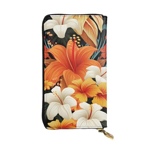 FZQVSLCM Blumen und Hawaii Tribal Leder Geldbörse für Frauen Lange Münzbörse Ultra Slim Kreditkarten Halter Bifold Clutch von FZQVSLCM