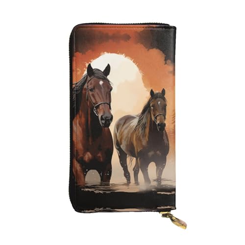 FZQVSLCM Braune Pferde-Silhouette, Ledergeldbörse für Damen, lange Münzbörse, ultradünn, Kreditkartenhalter, doppelt gefaltete Clutch von FZQVSLCM