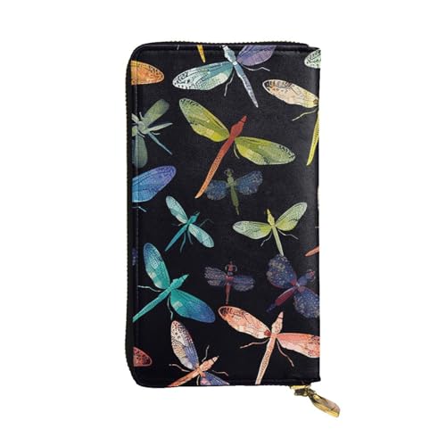 FZQVSLCM Bunte Libellen-Leder-Geldbörse für Damen, lange Münzbörse, ultradünn, Kreditkartenhalter, doppelt gefaltete Clutch von FZQVSLCM