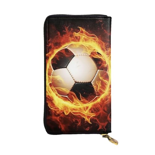 FZQVSLCM Burning Football Ledergeldbörse für Damen, lange Münzbörse, ultradünn, Kreditkartenhalter, Bifold Clutch von FZQVSLCM