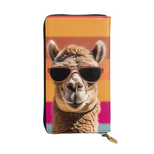 FZQVSLCM Camel Wearing Sunglasses Leather Wallet for Women Long Coin Purse Ultra Slim Credit Card Holder Bifold Clutch von FZQVSLCM