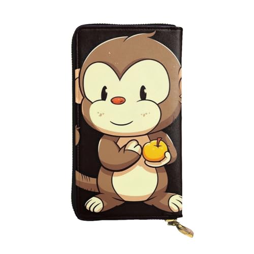 FZQVSLCM Cartoon-Affe hält Obst Leder Geldbörse für Frauen Lange Münzbörse Ultra Slim Kreditkarten Halter Bifold Clutch von FZQVSLCM