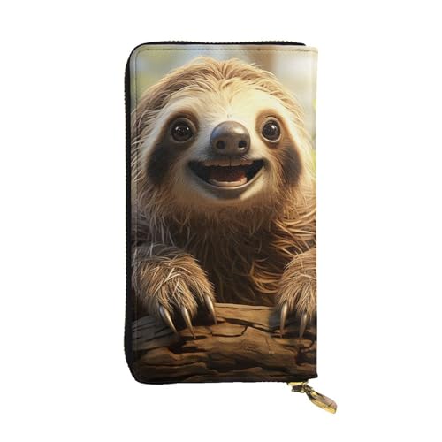 FZQVSLCM Cartoon-Faultier-Ledergeldbörse für Damen, lange Münzbörse, ultradünn, Kreditkartenhalter, Bifold Clutch von FZQVSLCM