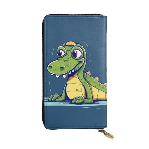 FZQVSLCM Cartoon-Krokodilleder-Geldbörse für Damen, lange Münzbörse, ultradünn, Kreditkartenhalter, doppelt gefaltete Clutch von FZQVSLCM