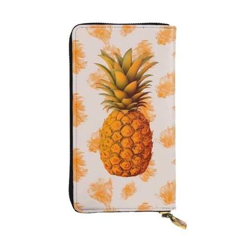 FZQVSLCM Damen-Geldbörse aus Leder, Ananas-Design, lang, ultradünn, Kreditkartenhalter, doppelt gefaltet, leuchtend orange von FZQVSLCM