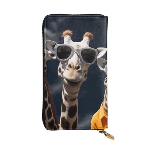 FZQVSLCM Drei Giraffen mit Sonnenbrille, Ledergeldbörse für Damen, lange Münzgeldbörse, ultradünn, Kreditkartenhalter, Bifold Clutch von FZQVSLCM