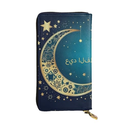 FZQVSLCM Eid al-Fitr Halbmond und Sterne, Ledergeldbörse für Damen, lange Münzgeldbörse, ultradünn, Kreditkartenhalter, Bifold Clutch von FZQVSLCM