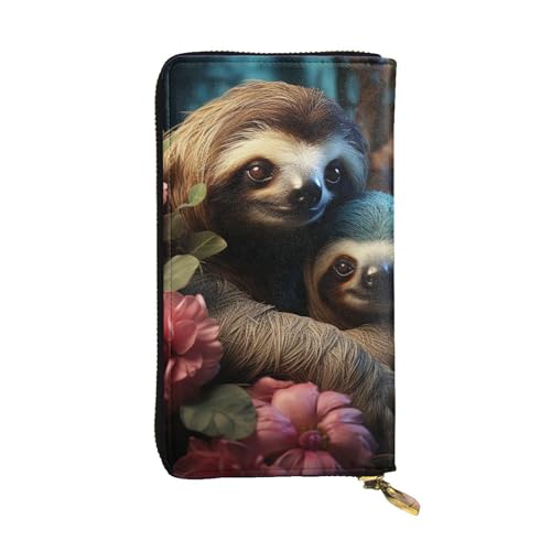 FZQVSLCM Ein Faultier und ein Baby-Faultier-Ledergeldbörse für Damen, lange Münzbörse, ultradünn, Kreditkartenhalter, Bifold Clutch von FZQVSLCM