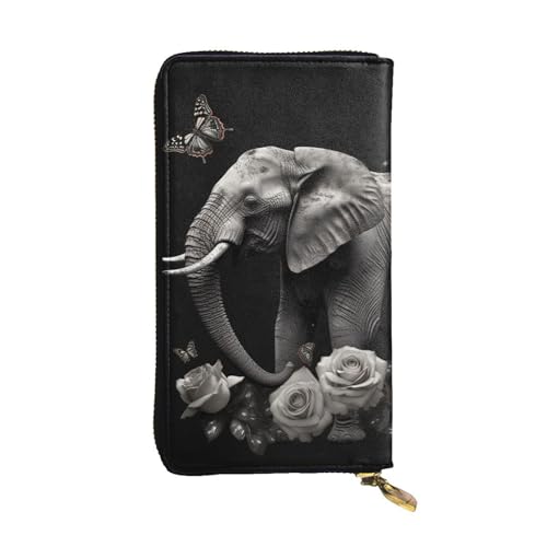 FZQVSLCM Elefant und Schmetterling Leder Geldbörse für Frauen Lange Münzbörse Ultra Slim Kreditkarten Halter Bifold Clutch von FZQVSLCM