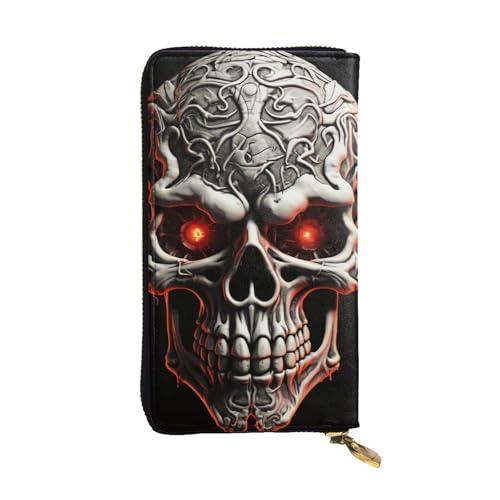 FZQVSLCM Evil Skull Leder Geldbörse für Frauen Lange Münzbörse Ultra Slim Kreditkartenhalter Bifold Clutch von FZQVSLCM