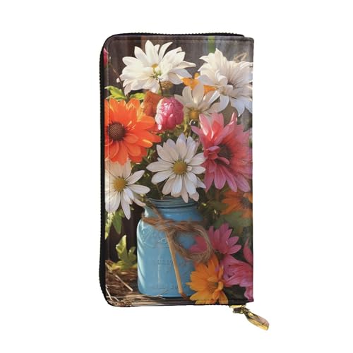 FZQVSLCM Farm Fresh Flowers Frühling Leder Geldbörse für Frauen Lange Münzbörse Ultra Slim Kreditkarten Halter Bifold Clutch von FZQVSLCM