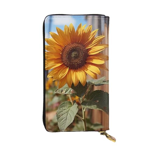 FZQVSLCM Farm Sunflower Ledergeldbörse für Damen, lange Münzbörse, ultradünn, Kreditkartenhalter, Bifold Clutch von FZQVSLCM