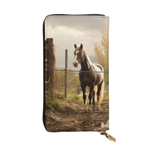 FZQVSLCM Fence and horse Ledergeldbörse für Damen, lange Münzbörse, ultradünn, Kreditkartenhalter, Bifold Clutch von FZQVSLCM