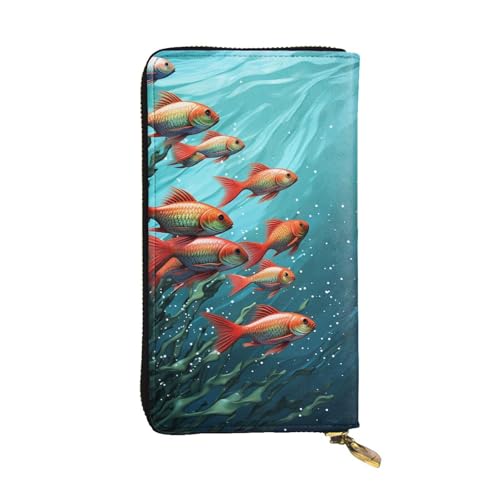FZQVSLCM Fisch-Aquarium-Ledergeldbörse für Damen, lange Münzbörse, ultradünn, Kreditkartenhalter, doppelt gefaltete Clutch von FZQVSLCM