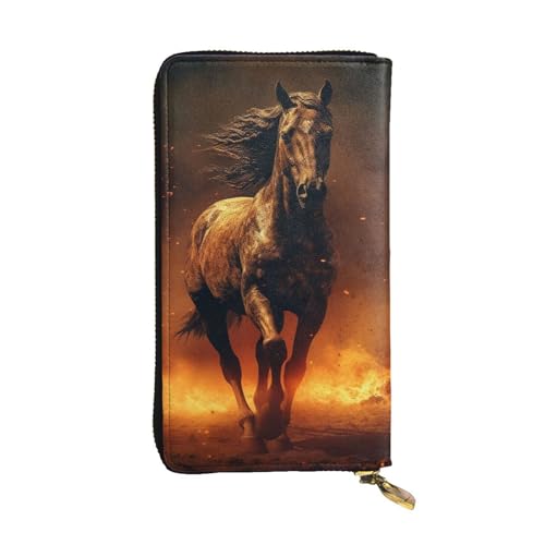 FZQVSLCM Flame Horse Ledergeldbörse für Damen, lange Münzbörse, ultradünn, Kreditkartenhalter, Bifold Clutch von FZQVSLCM