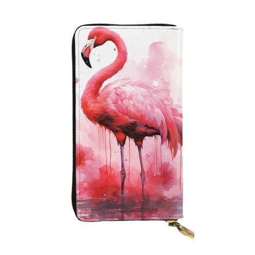 FZQVSLCM Flamingo Aquarell-Ledergeldbörse für Damen, lange Münzbörse, ultradünn, Kreditkartenhalter, doppelt gefaltete Clutch von FZQVSLCM
