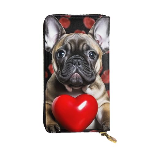 FZQVSLCM Französische Bulldogge mit Ledergeldbörse für Damen, lange Münzgeldbörse, ultradünn, Kreditkartenhalter, Bifold Clutch von FZQVSLCM