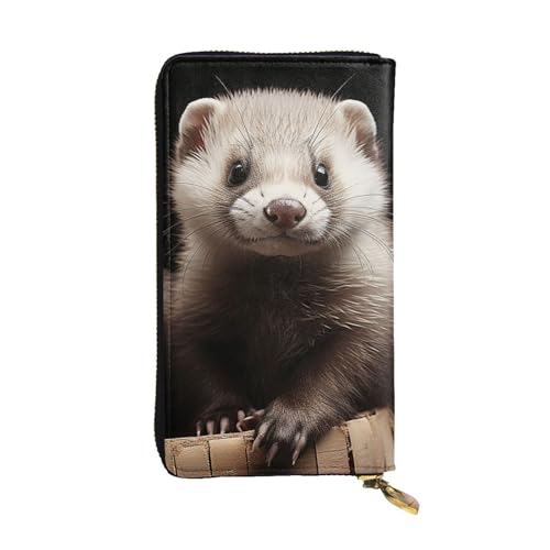 FZQVSLCM Frettchen Ledergeldbörse für Damen, lange Münzbörse, ultradünn, Kreditkartenhalter, Bifold Clutch von FZQVSLCM