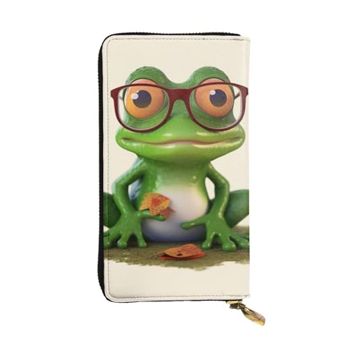 FZQVSLCM Frosch mit Brille, Ledergeldbörse für Damen, lange Münzbörse, ultradünn, Kreditkartenhalter, Bifold Clutch von FZQVSLCM