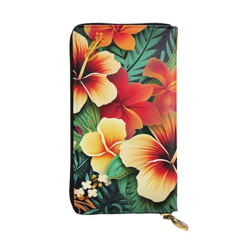 FZQVSLCM Geldbörse aus Leder im hawaiianischen Stil, bedruckt, für Damen, lange Münzbörse, ultradünn, Kreditkartenhalter, Bifold Clutch von FZQVSLCM