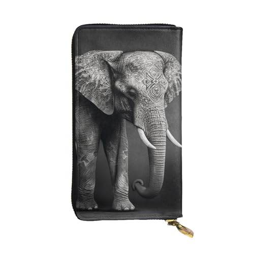 FZQVSLCM Geldbörse aus Leder mit Elefantenbild, für Damen, lange Münzgeldbörse, ultradünn, Kreditkartenhalter, Bifold Clutch, Schwarz und Weiß von FZQVSLCM