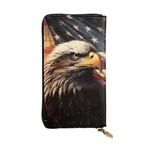 FZQVSLCM Geldbörse aus Leder mit Flagge und Adler für Damen, lange Münzbörse, ultradünn, Kreditkartenhalter, Bifold Clutch von FZQVSLCM