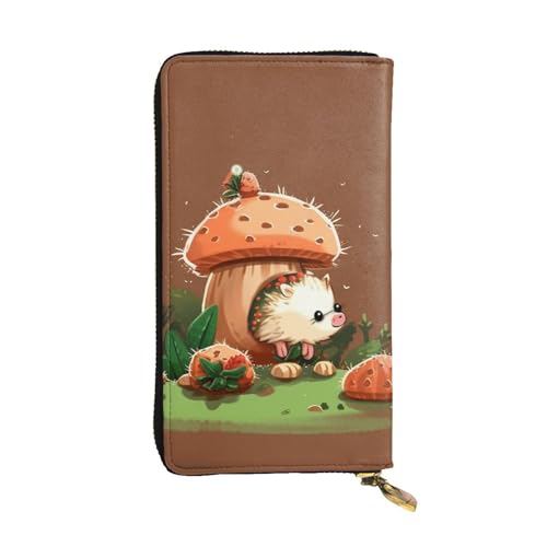 FZQVSLCM Geldbörse aus Leder mit Igel und Pilz für Damen, lange Münzbörse, ultradünn, Kreditkartenhalter, Bifold Clutch von FZQVSLCM