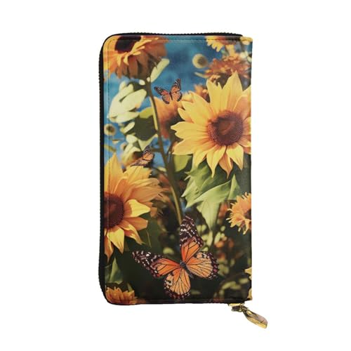 FZQVSLCM Geldbörse aus Leder mit Sonnenblumen und Schmetterlingen, lange Münzbörse, ultradünn, Kreditkartenhalter, doppelt gefaltete Clutch FZQVSLCM Geldbörse aus Leder mit Sonnenblumen und Schmetterlingen, lange Münzbörse, ultradünn, Kreditkartenhalter, doppelt gefaltete Clutch von FZQVSLCM