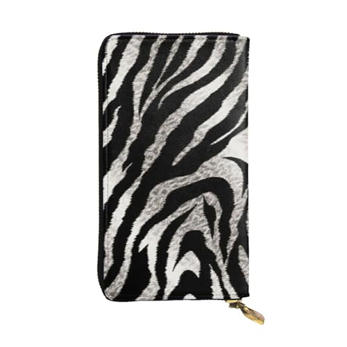 FZQVSLCM Geldbörse für Damen, Leder, Zebramuster, lang, ultradünn, Kreditkartenhalter, zweifach gefaltet, Schwarz und Weiß von FZQVSLCM