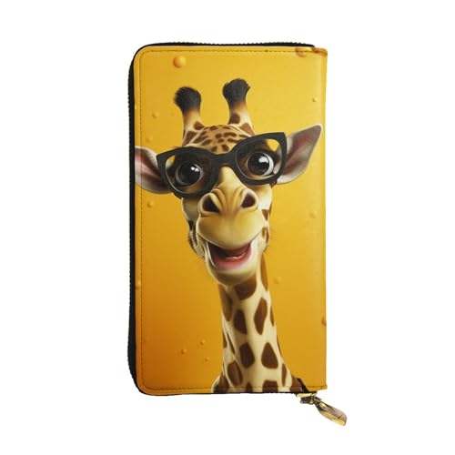 FZQVSLCM Giraffe mit Brille, Ledergeldbörse für Damen, lange Münzbörse, ultradünn, Kreditkartenhalter, Bifold Clutch von FZQVSLCM