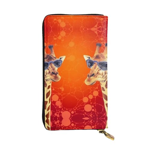 FZQVSLCM Giraffe mit Sonnenbrille, Ledergeldbörse für Damen, lange Münzbörse, ultradünn, Kreditkartenhalter, Bifold Clutch von FZQVSLCM