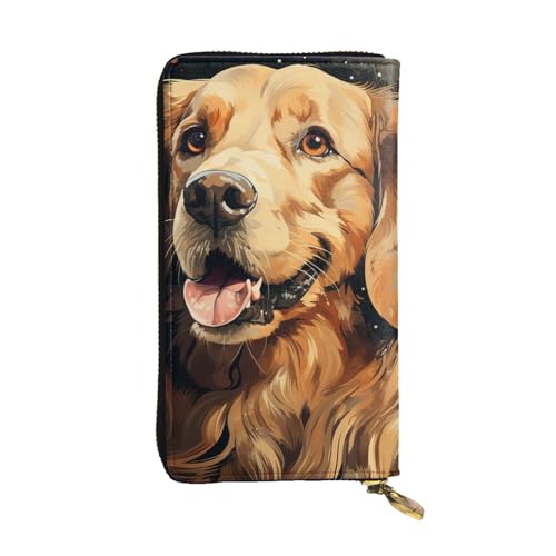 FZQVSLCM Golden Retriever Ledergeldbörse für Damen, lange Münzbörse, ultradünn, Kreditkartenhalter, Bifold Clutch von FZQVSLCM