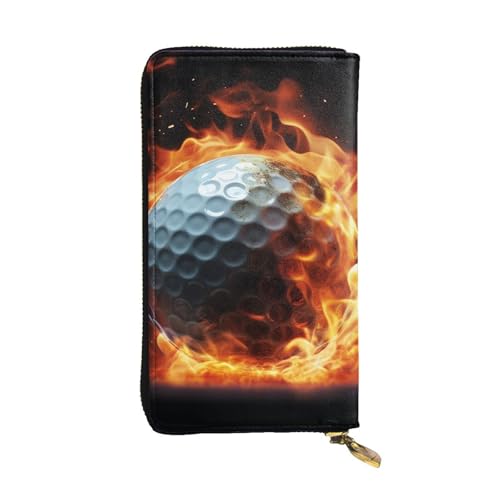 FZQVSLCM Golfball auf Feuer Ledergeldbörse für Damen, lange Münzbörse, ultradünn, Kreditkartenhalter, doppelt gefaltete Clutch von FZQVSLCM