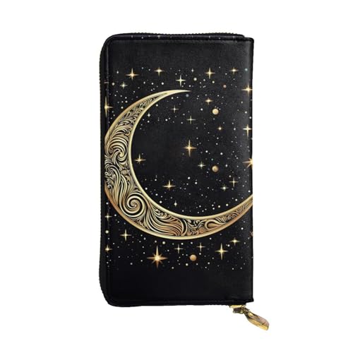 FZQVSLCM Halbmond-Muster, Ledergeldbörse für Damen, lange Münzbörse, ultradünn, Kreditkartenhalter, Bifold Clutch von FZQVSLCM