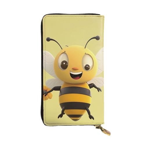 FZQVSLCM Happy Bee Ledergeldbörse für Damen, lange Münzbörse, ultradünn, Kreditkartenhalter, Bifold Clutch von FZQVSLCM