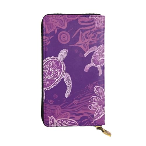 FZQVSLCM Hawaii mit lila Meeresschildkröte, Ledergeldbörse für Damen, lange Münzbörse, ultradünn, Kreditkartenhalter, Bifold Clutch von FZQVSLCM