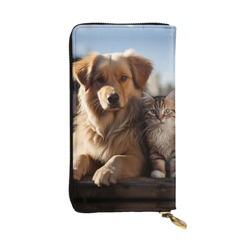 FZQVSLCM Katzen und Hunde Leder Geldbörse für Frauen Lange Münzbörse Ultra Slim Kreditkarten Halter Bifold Clutch von FZQVSLCM