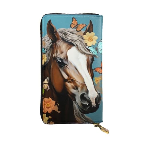 FZQVSLCM Ledergeldbörse für Damen, Motiv: Pferd mit Blumen und Schmetterlingen, lange Münzgeldbörse, ultradünn, Kreditkartenhalter, Bifold Clutch FZQVSLCM Ledergeldbörse für Damen, Motiv: Pferd mit Blumen und Schmetterlingen, lange Münzgeldbörse, ultradünn, Kreditkartenhalter, Bifold Clutch von FZQVSLCM